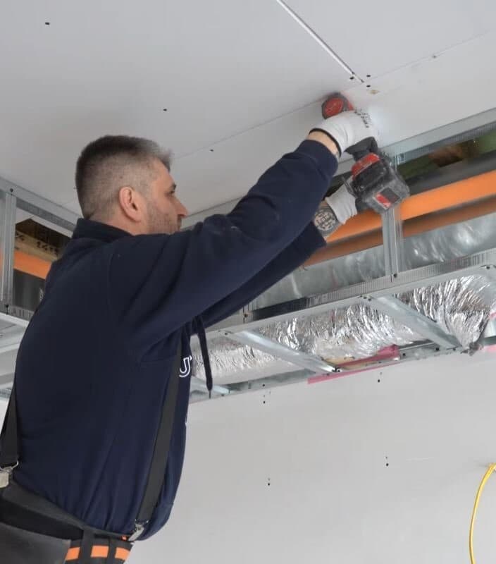 Steel stud framing installed inside a modern building